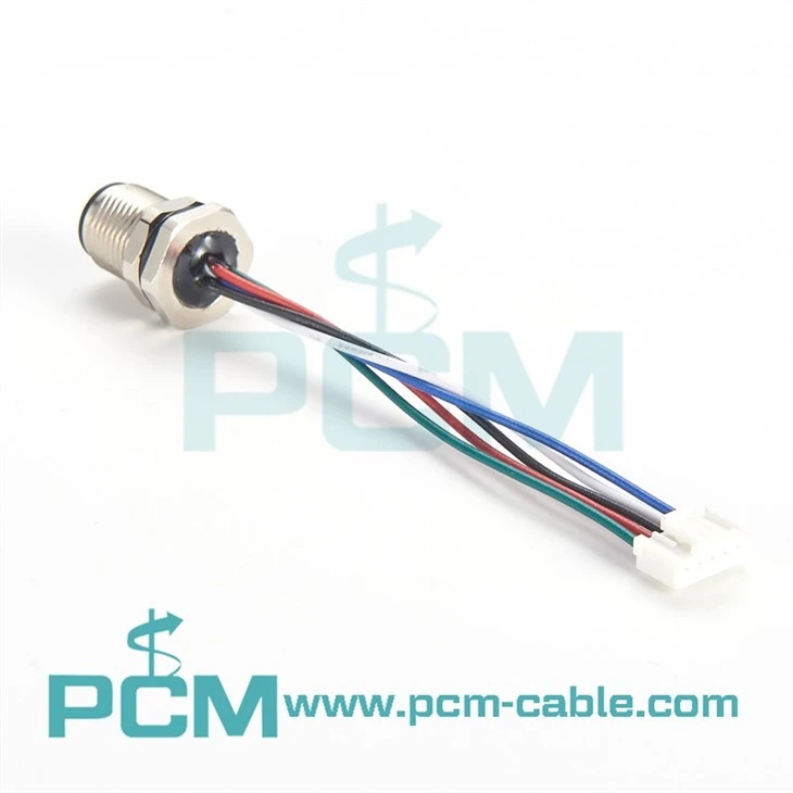 M12 5 PIN A-Coding Straight Male Socket Solder Contacts Panel Mount Connector with Wires