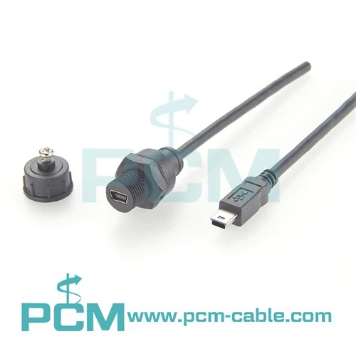 Mini USB 2.0 Panel Mount Connector IP67  Waterproof Cable